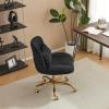 VINGLI Wide Criss Cross Legged Office Chair,Buttprint Ergonomic Desk Chair Comfy with Pillow&Gold Base,Dual-Use with/no Wheels,Adjustable Vanity Swivel Chair for Bedroom,Home Office,Teddy Fleece,Black view 4