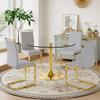 40'' Round Dining Table Set for 4, Glass Kitchen Table Chairs Set of 4, Small Dining Table with Golden Electroplated Metal Leg and Base, 4 PU Dining Chairs with Metal Legs, for Kitchen, Dining Room. view 1