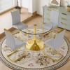 40'' Round Dining Table Set for 4, Glass Kitchen Table Chairs Set of 4, Small Dining Table with Golden Electroplated Metal Leg and Base, 4 PU Dining Chairs with Metal Legs, for Kitchen, Dining Room. view 2