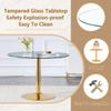 40'' Round Dining Table Set for 4, Glass Kitchen Table Chairs Set of 4, Small Dining Table with Golden Electroplated Metal Leg and Base, 4 PU Dining Chairs with Metal Legs, for Kitchen, Dining Room. view 4
