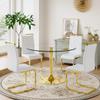 40'' Round Dining Table Set for 4, Glass Kitchen Table Chairs Set of 4, Small Dining Table with Golden Electroplated Metal Leg and Base, 4 PU Dining Chairs with Metal Legs, for Kitchen, Dining Room. view 1