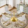 40'' Round Dining Table Set for 4, Glass Kitchen Table Chairs Set of 4, Small Dining Table with Golden Electroplated Metal Leg and Base, 4 PU Dining Chairs with Metal Legs, for Kitchen, Dining Room. view 2