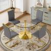 40'' Round Dining Table Set for 4, Glass Kitchen Table Chairs Set of 4, Small Dining Table with Golden Electroplated Metal Leg and Base, 4 PU Dining Chairs with Metal Legs, for Kitchen, Dining Room. view 2