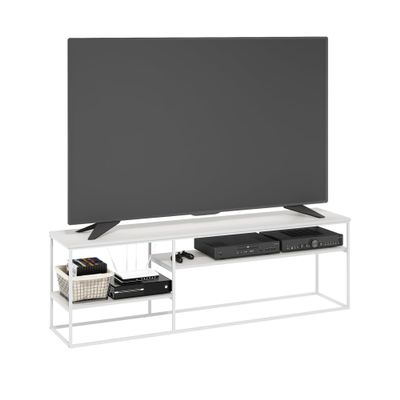 Furinno Moretti TV Stand, 3-Tier Metal Frame Modern Entertainment Center, Open Shelf TV Console for TV up to 70 Inch, for Living Room, Bedroom, Solid White