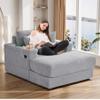 ONEMMLION Oversized Chaise Longue Chair Indoor with USB Charging Ports&Cup Holder, 42" W Corduroy Upholstered Deep Seat Sofa Couch with Ottoman, Comfy Reclining Reading Chair for Living Room, Grey view 1