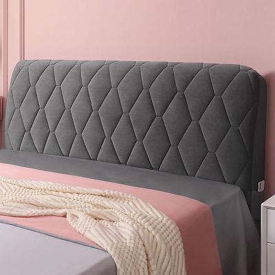 Velvet Bed Headboard Cover For Full Queen Cal King Size, Quilted Bed Headboard SlipcoverThicken Dustproof Protector Cover Headboard Padded Cover Bedro(Size:180cm(71''),Color:Suede dark gray)