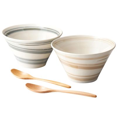 aito Seisakusho 113516 Spiral, Donburi Rice Bowl, Ramen Bowl (Diameter 6.7 x Depth 3.9 inches (17 x 10 cm), Gift, Tableware Set, Wooden Spoon Included, 7.1 inches (18 cm), Mino Ware, Dishwasher Safe,
