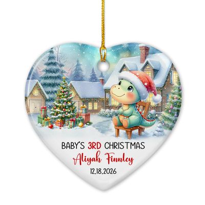 Baby's 3RD Christmas Ceramic Ornament Gift, Personalized Dino Baby's Third Christmas Ornaments, Custom Date & Name Baby Ornament Gifts for Grandkids Boy Girl, Dinosaur Ceramic Ornament Christmas 2026