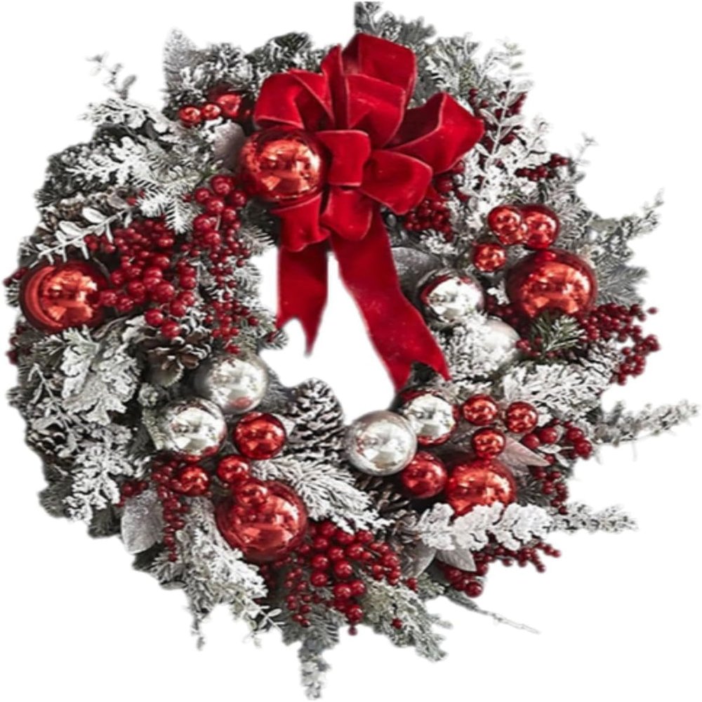 Christmas Wreath with Ball Ornament Artificial Floral Wreath Winter Wreath Xmas Front Door Wreath Xmas Tree Hanger for Xmas Festival Door Wall Windows Decor - 45cm