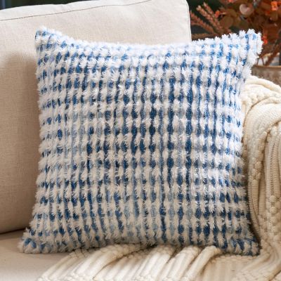 Aeckself Boho Chenille Tufted Pillow Cover 20x20 Inch, Decorative Square Throw Pillow Cover Neutral Pillowcase for Couch Bedroom Living Room, Blue White