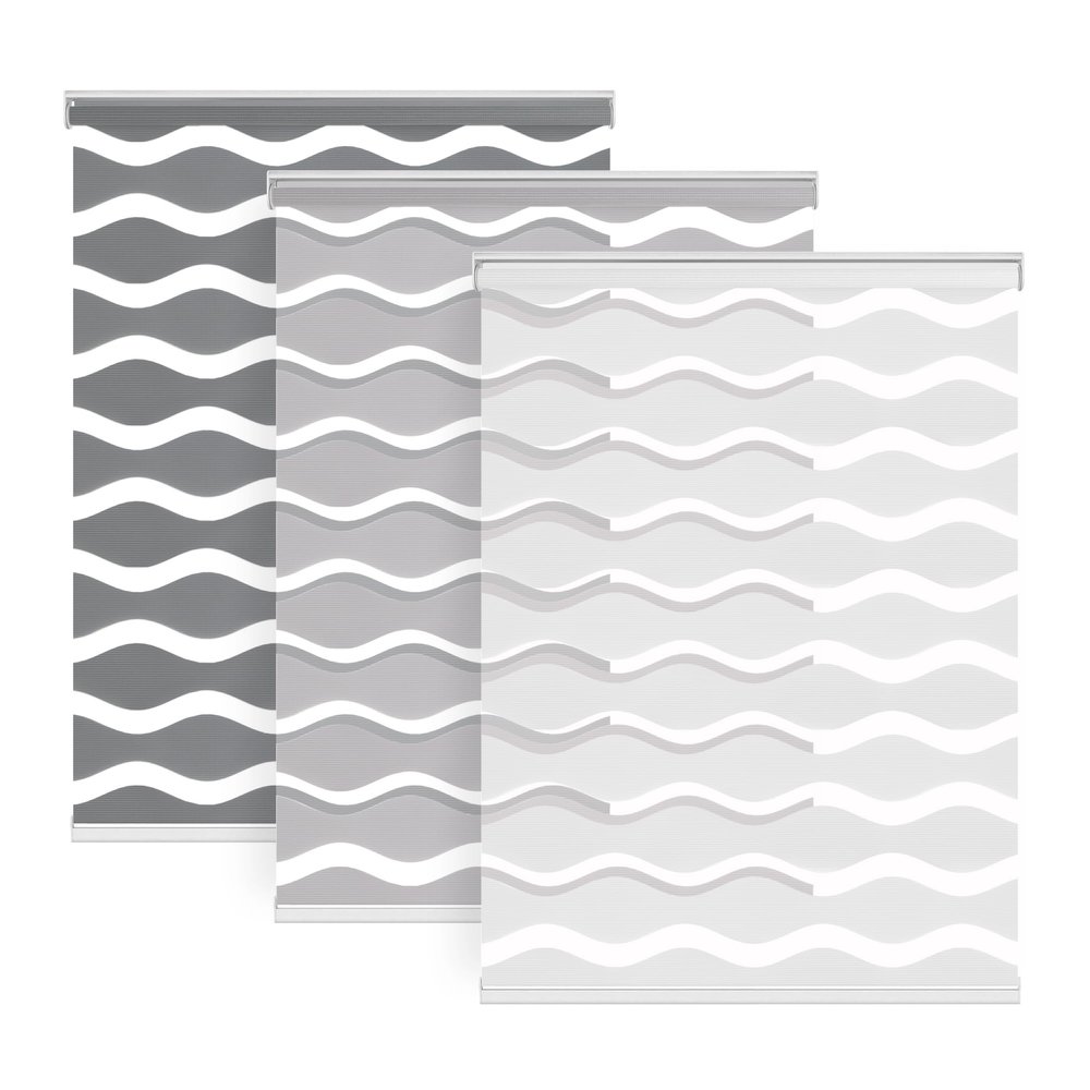 LazBlinds No Drill Cordless Zebra Blinds, 38" W x 72" H, Stone Grey