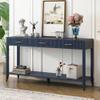 60" Modern Wooden Console Table Sofa Table with 3 Vertical Stripe Drawers, Open Bottom Shelf and Long Legs for Entryway, Hallway, Living Room, Foyer, Corridor (Navy Blue-04) view 1