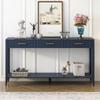 60" Modern Wooden Console Table Sofa Table with 3 Vertical Stripe Drawers, Open Bottom Shelf and Long Legs for Entryway, Hallway, Living Room, Foyer, Corridor (Navy Blue-04) view 3