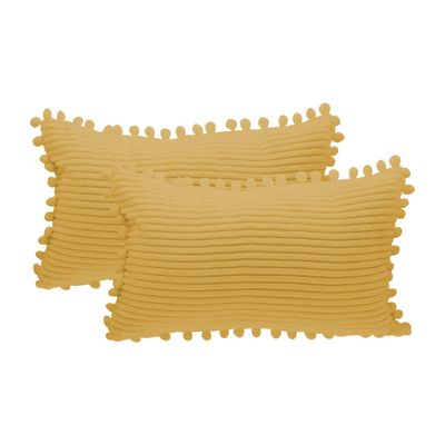 Throw Pillow Covers,ULIFESTAR Boho Decorative Pillow Covers with Pom-poms Pillow Covers,2PCS Square Corduroy Cushion Case Throw Pillows for Bed Couch Living Room Decor (Yellow, 30*50cm/11.81*19.68")