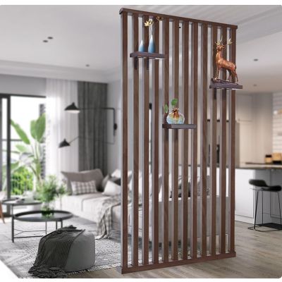 2" x 2" Solid Wood Slats Screen Partition Post, Floor to Ceiling Wall Partition Post Room Divider Adjustable Height, for Home Hotel Office Entrance, No Need to Drill, Walnut(H-150cm/60in,W-50cm/20in)
