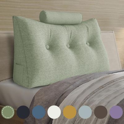 8 lbs Thickened Twin Wedge Pillow Headboard with Cylinder Neck Bolster Pillow College Dorm Bed Velvet Wedge Pillow Backrest Support Triangular Headboard Pillows with Side Pocket
