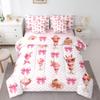 Sweet Dessert 7 Pieces Bedding Set King,Strawberry Ice-Cream Cherry Cake Bed in a Bag for Adults,Princess Bowknot French Style Pink Polka Dots Comforter Set with Sheets,Pillow Covers view 1