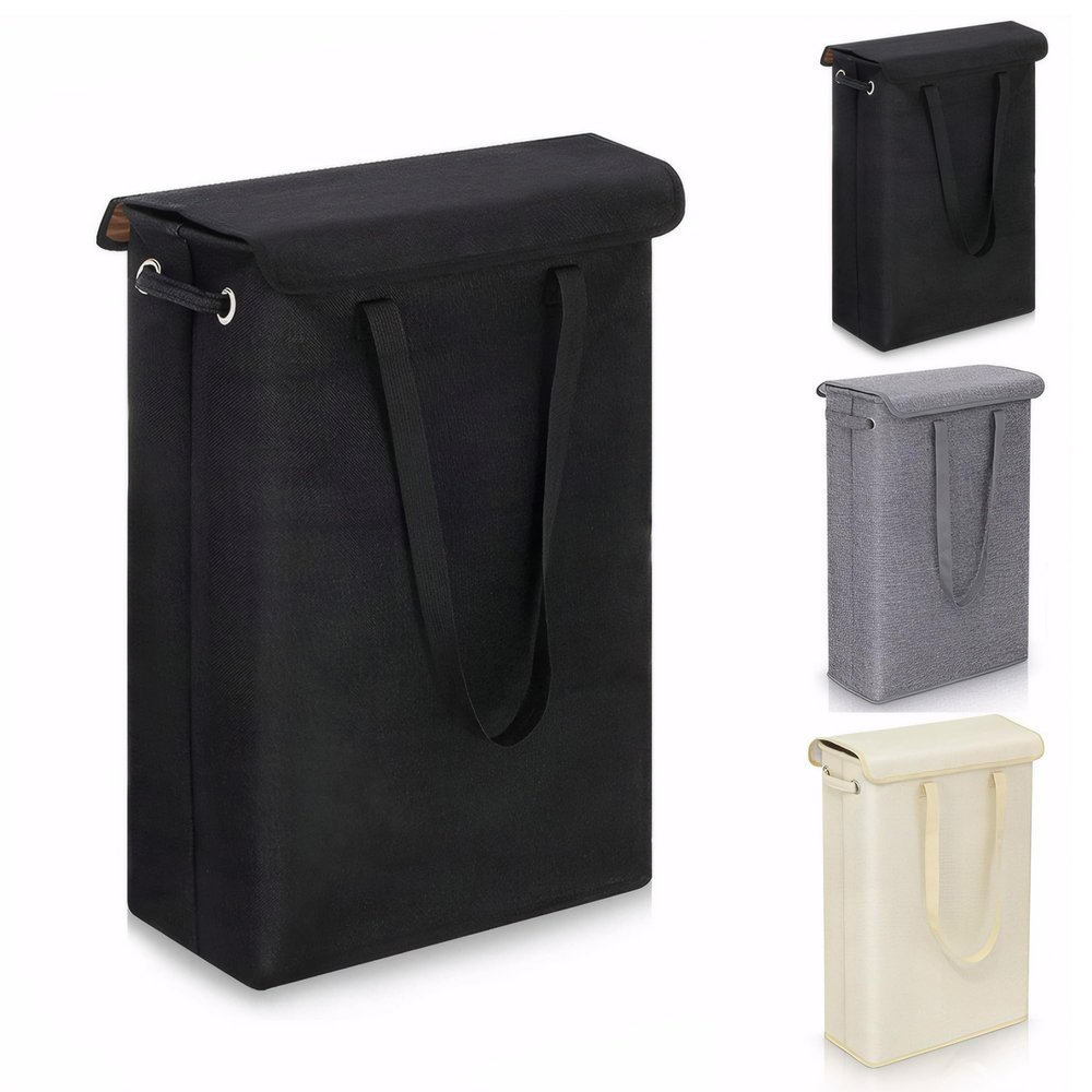 45L Laundry Hamper with Lid:Collapsible Laundry Basket with Lid to Save Space,Freestanding Large Dirty Clothes Hamper,Slim Laundry Hamper for Dorm Bedroom Bathroom Laundry Room (Black)