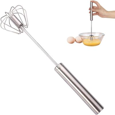 10-Inches Stainless Steel Semi - Automatic Egg Whisk for Mixing, Blending, Beating Dough, Bread, Cake Batter - Heat Resistant, Durable Wire Construction, Dishwasher Safe, Ideal for Professional Baking