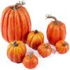 HELLORSO 7Pcs Artificial Pumpkins Faux Foam Fall Harvest Pumpkin Halloween Thanksgiving Decorations Indoor for Home, Lifelike Simulation Foam Pumpkins Set Fall Harvest Home Party Supplies (Orange) view 1