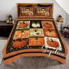 Autumn Maple Leaves Pumpkin Patchwork Plaid Quilt - Fall Throw Blanket & Comforter Set - Full Size Quilted Bedding view 1