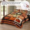 Autumn Maple Leaves Pumpkin Patchwork Plaid Quilt - Fall Throw Blanket & Comforter Set - Full Size Quilted Bedding view 2