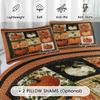 Autumn Maple Leaves Pumpkin Patchwork Plaid Quilt - Fall Throw Blanket & Comforter Set - Full Size Quilted Bedding view 3