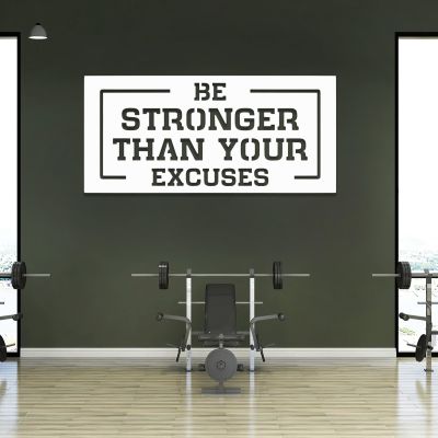 Be Stronger than Your Excuses Metal Wall Art, Metal Gym Sign, Gym Motivational Wall Art, Home Gym Wall Art, Workout Room Decor, Gifts for Fitness Lovers, Metal Gym Signs for Home Gym (White, 59"x28"|150x70cm)