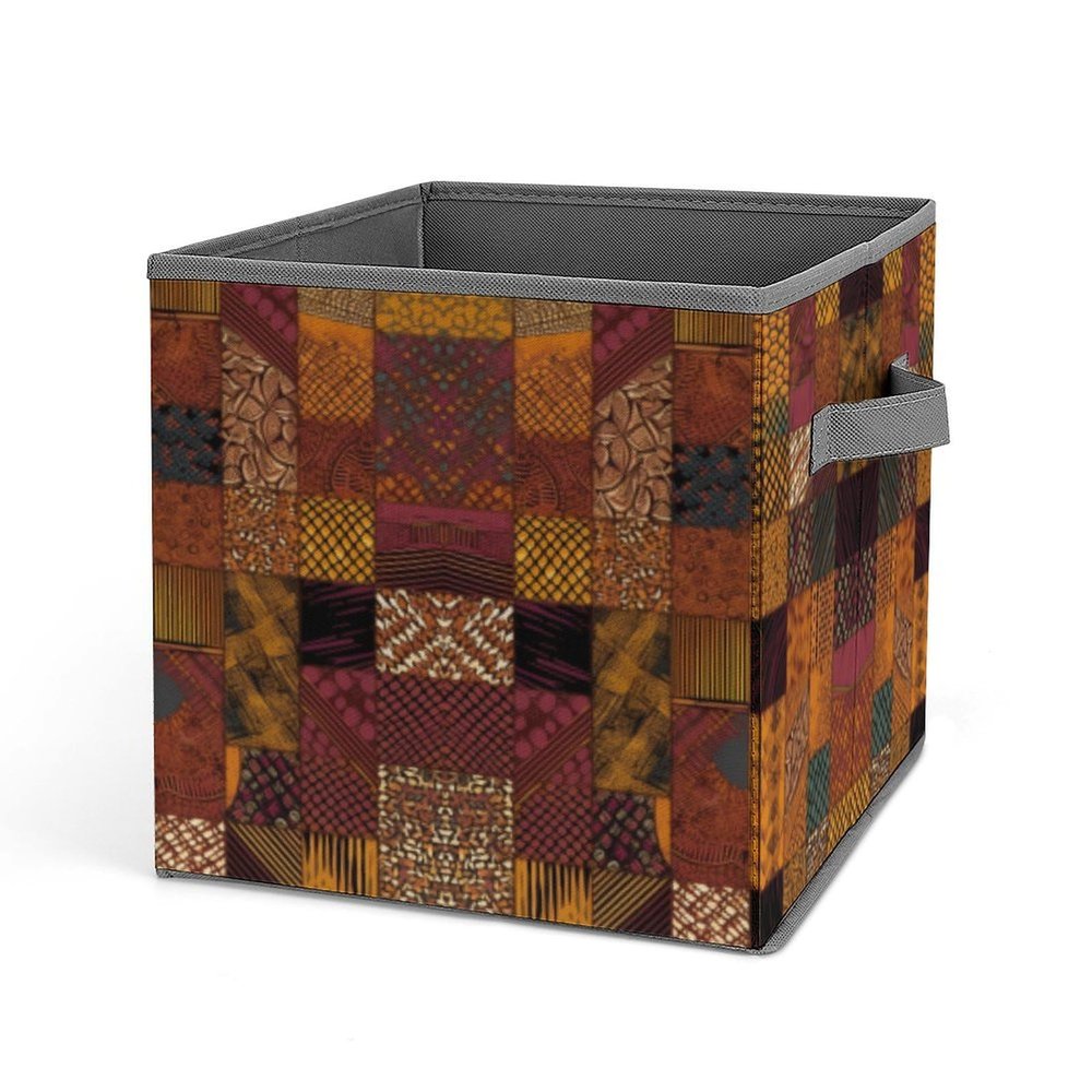 African Style Patchwork Printing Storage Basket Folding Storage Bins Fabric Cube Organizer With Handle For Closet Utility Room