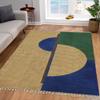 Kilim Rug 7' Square Area Rug Geometric Design Hand Surface Was Brown Blue Hand Block Printed Cotton Dhurrie 0.19" Thick Handmade Boho Indoor Outdoor Use Flatweave Rugs for Hall Room,Dining Room view 2