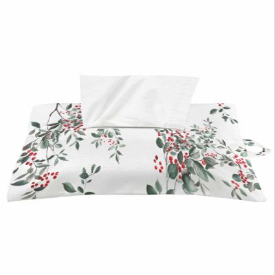1pcs Tissue Box Cover,Paper Sleeve Christmas Watercolor Plant Berry on White Reusable Tissue Holder Hanging Tissue Bag,Botanical Green Leaves Decorative Napkin Container for Car Bathroom Office