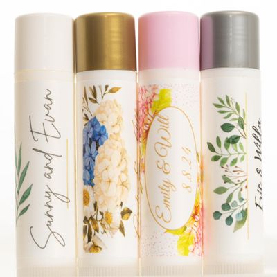 100 Pack Custom Wedding Lip Balm Favors with Personalized Labels - Bulk Wedding Favors for Guests - Fully Customizable for Bridal Showers, Engagement Parties, & Receptions - Natural Lip Care