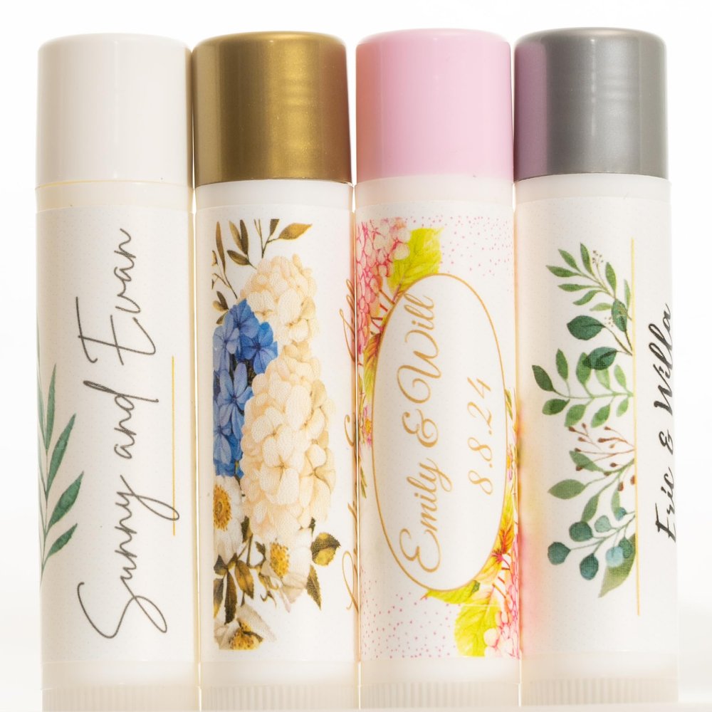 100 Pack Custom Wedding Lip Balm Favors with Personalized Labels - Bulk Wedding Favors for Guests - Fully Customizable for Bridal Showers, Engagement Parties, & Receptions - Natural Lip Care