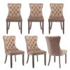 BEIDOR Khaki Velvet Dining Chairs Set of 6,Tufted Dining Chairs with Nailhead Trim,Upholstered Dining Chair with Solid Wood Legs for Kitchen,Dining Room,Living Room view 1