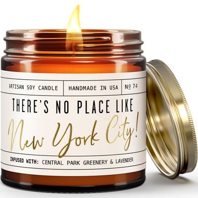 New York City Gifts, New York City Decor for Home - 'There's No Place Like New York City Candle, w/Amber & Moss I New York City Souvenirs I 9oz Jar, 50Hr Burn, Made in USA