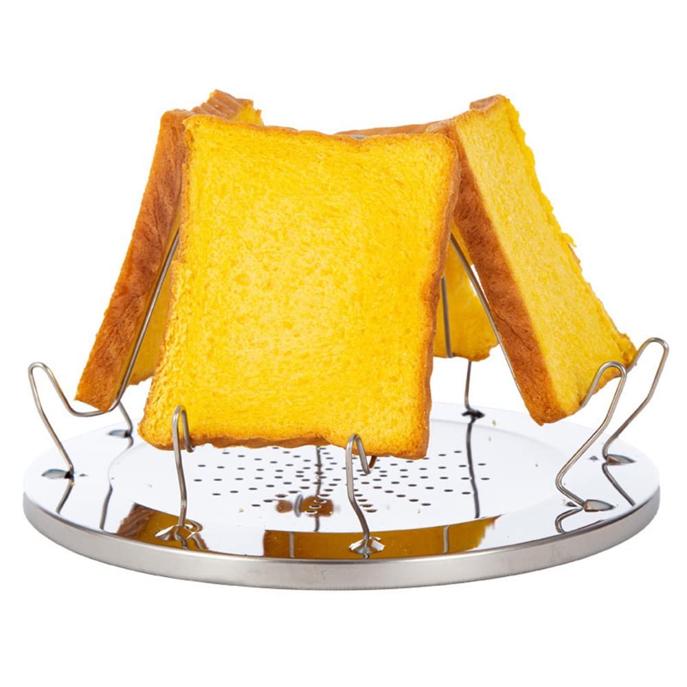 Bnineteenteam Camping Toaster, Stainless Steel Bread Toaster for 4 Portable Outdoor Toaster with Small Holes for BBQ Camping Fishing and More