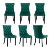 BEIDOR Green Velvet Dining Chairs Set of 6,Tufted Dining Chairs with Nailhead Trim,Upholstered Dining Chair with Black Wood Legs for Kitchen,Dining Room,Living Room view 1
