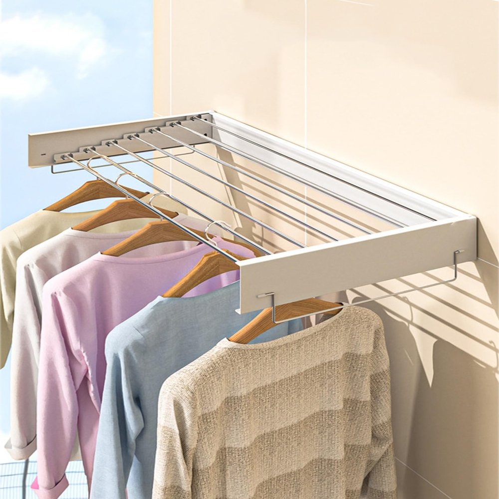Stainless Steel Laundry Drying Rack, Wall Mounted Collapsible Laundry Clothes Drying Rac,Space Saving Wall Mounted Clothes Drying Rack, Invisible, 2-Pack,Multiple Styles, Black, White, 80cm, 100cm(Whi