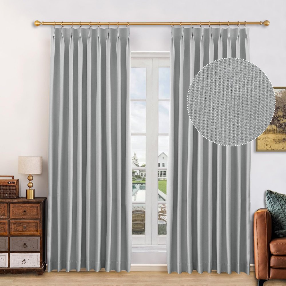 DotheDrape 100% Blackout Curtains Pinch Pleated Curtains for Bedroom, Living Room, 40 Width 108 Inch Long 1 Panel, Blue Gray