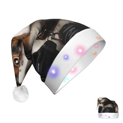 HQaxsfQxnr Santa Hat with LED Lights Christmas Hat for Adult Dog Holding Camera Santa Hats Light Up Xmas Hats for Party Holiday