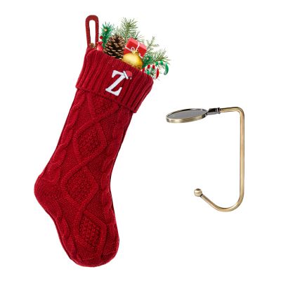 VRFASHION Christmas Stockings with Initials, Letter Z Embroidered Xmas Stockings, 18" Large Monogram Knitted Xmas Stocking, Christmas Party Fireplace Family Hanging Stocking Decorations(1 Pack, Red)