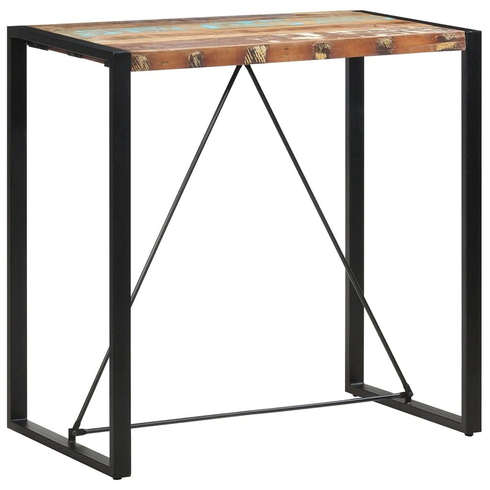 GROSERY Bar Table 43.3"x23.6"x43.3" Solid Reclaimed Wood,Industrial Kitchen Bar Table: Rustic Reclaimed Wood and Steel Dining Table for Small Spaces Dining Room Tables