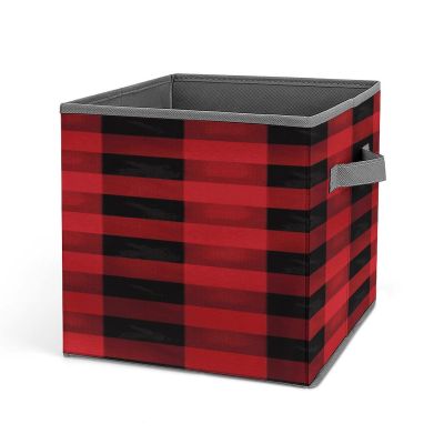 Red Black Buffalo Check Plaid Pattern Printing Storage Basket Folding Storage Bins Fabric Cube Organizer With Handle For Closet Utility Room