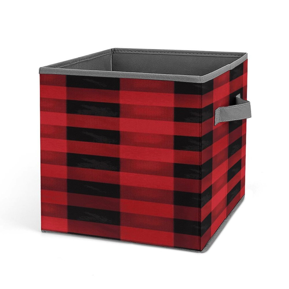 Red Black Buffalo Check Plaid Pattern Printing Storage Basket Folding Storage Bins Fabric Cube Organizer With Handle For Closet Utility Room