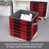 Red Black Buffalo Check Plaid Pattern Printing Storage Basket Folding Storage Bins Fabric Cube Organizer With Handle For Closet Utility Room view 3