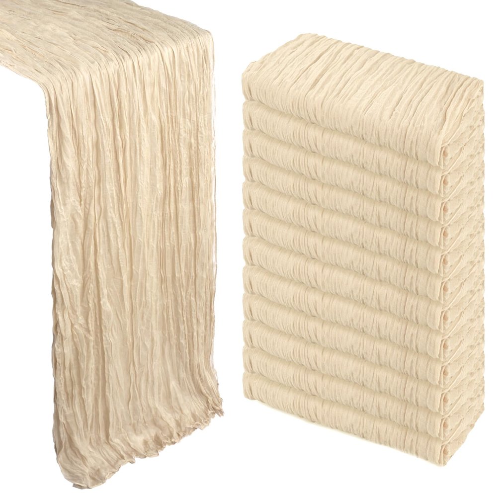 12 Pack Beige Cheesecloth Table Runner 10Ft Gauze Cheese Cloth Table Runner 35x120 Inch Boho Sheer Rustic Fabric for Party Decor Baby Shower Wedding Holiday Decorations
