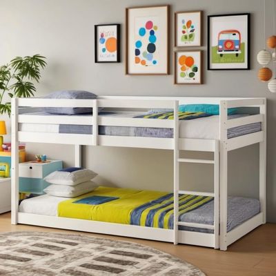PVWIIK Bunk Bed Twin Over Twin with Ladder & Safety Guard Rails,Solid Wood Bunk Bed Frame for Kids,No Box Spring Needed, White