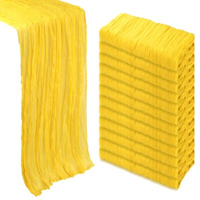 12 Pack Lemon Yellow Cheesecloth Table Runner 10Ft Gauze Cheese Cloth Table Runner 35x120 Inch Boho Sheer Rustic Fabric for Party Decor Baby Shower Wedding Centerpiece Home Table Decorations