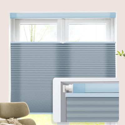 Hiifroy No Tools No Drill Blinds for Indoor Windows,Cordless Top Down Bottom Up Honeycomb Cellular Shades with 1" Fabric,Light Filtering Blue 38" W x 48" H