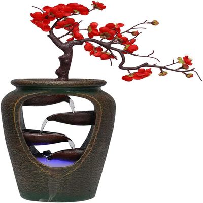 20" Flower Vase Tabletop Decorative, Bonsai Waterfall Fountain Tabletop Decorative Waterfall Humidifier with Multi-Color LED Lights, Atomizer Circulate Water Desktop Water Fountains for Living Room